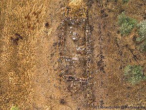 Luftaufnahme des Megarons der mykenischen Ausgrabung auf Methana